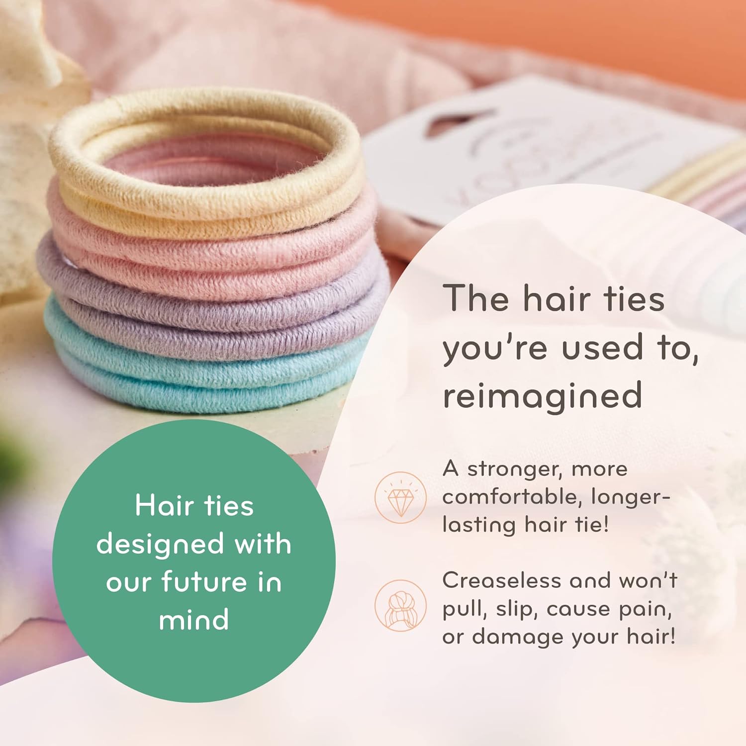 KOOSHOO Organic Cotton Hair Ties - No-Damage, Plant-Based, 8ct for All Ages