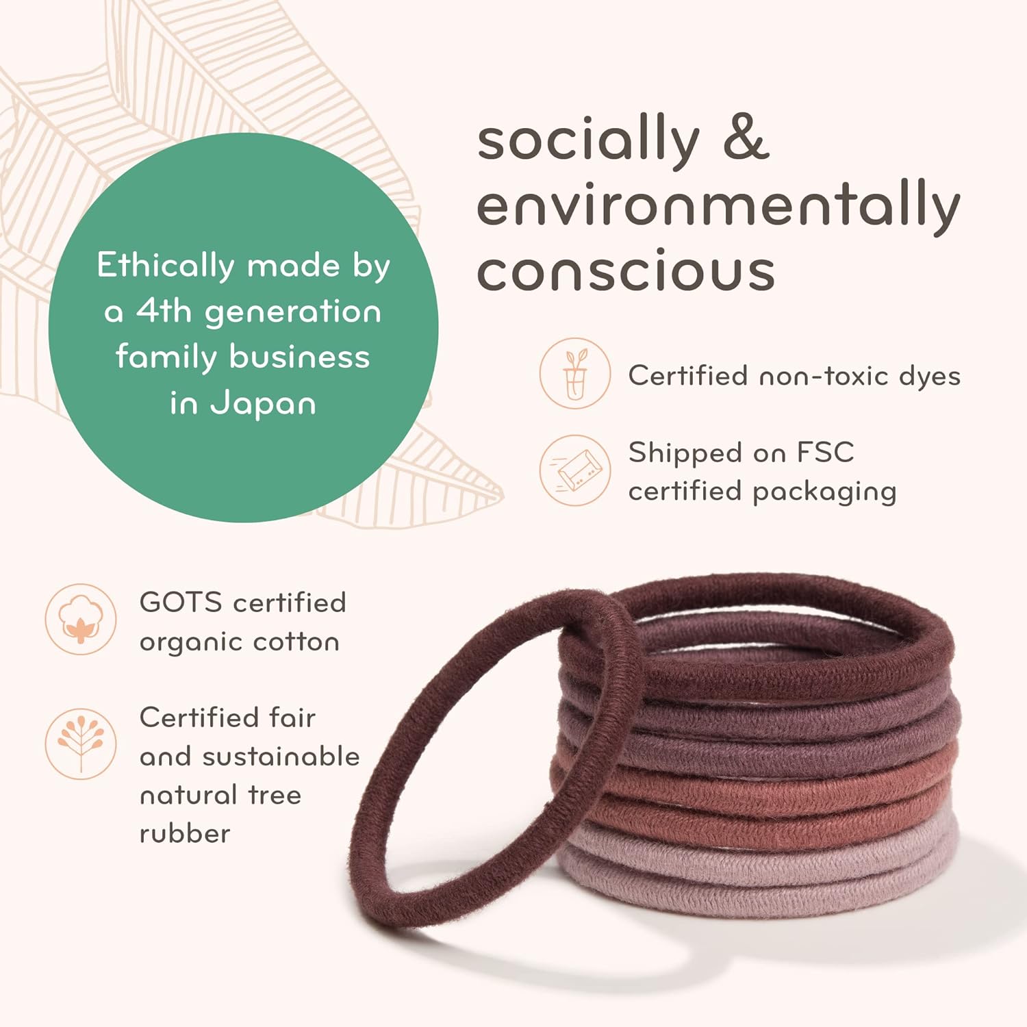 KOOSHOO Organic Cotton Hair Ties - No-Damage, Plant-Based, 8ct for All Ages