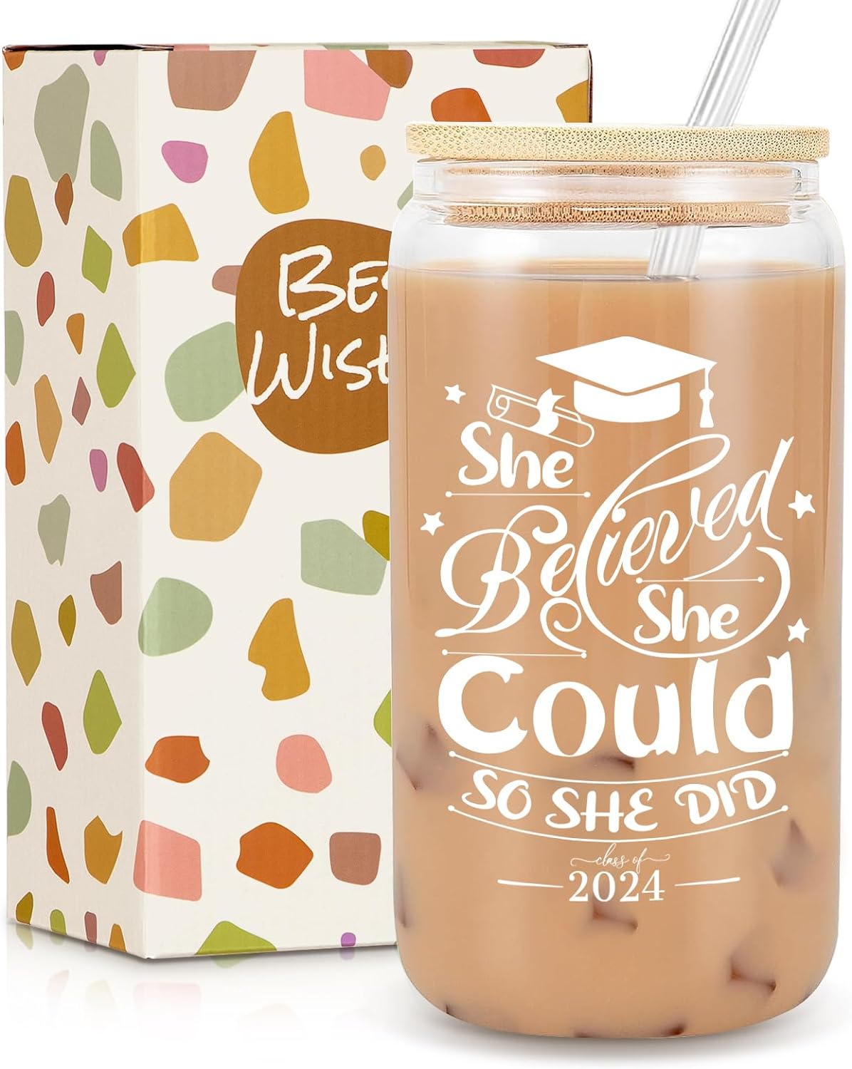 Inspirational Glass Drinking Cup - 18oz Capacity, Perfect Graduation Gift for Her