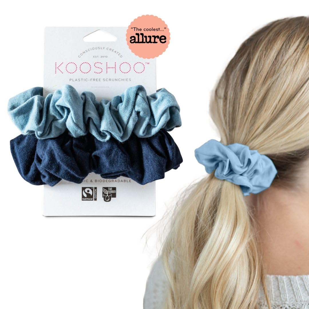 KOOSHOO Hair Scrunchies - Organic Cotton, Gentle Hold, Durable, Fair Trade - 2 Pack