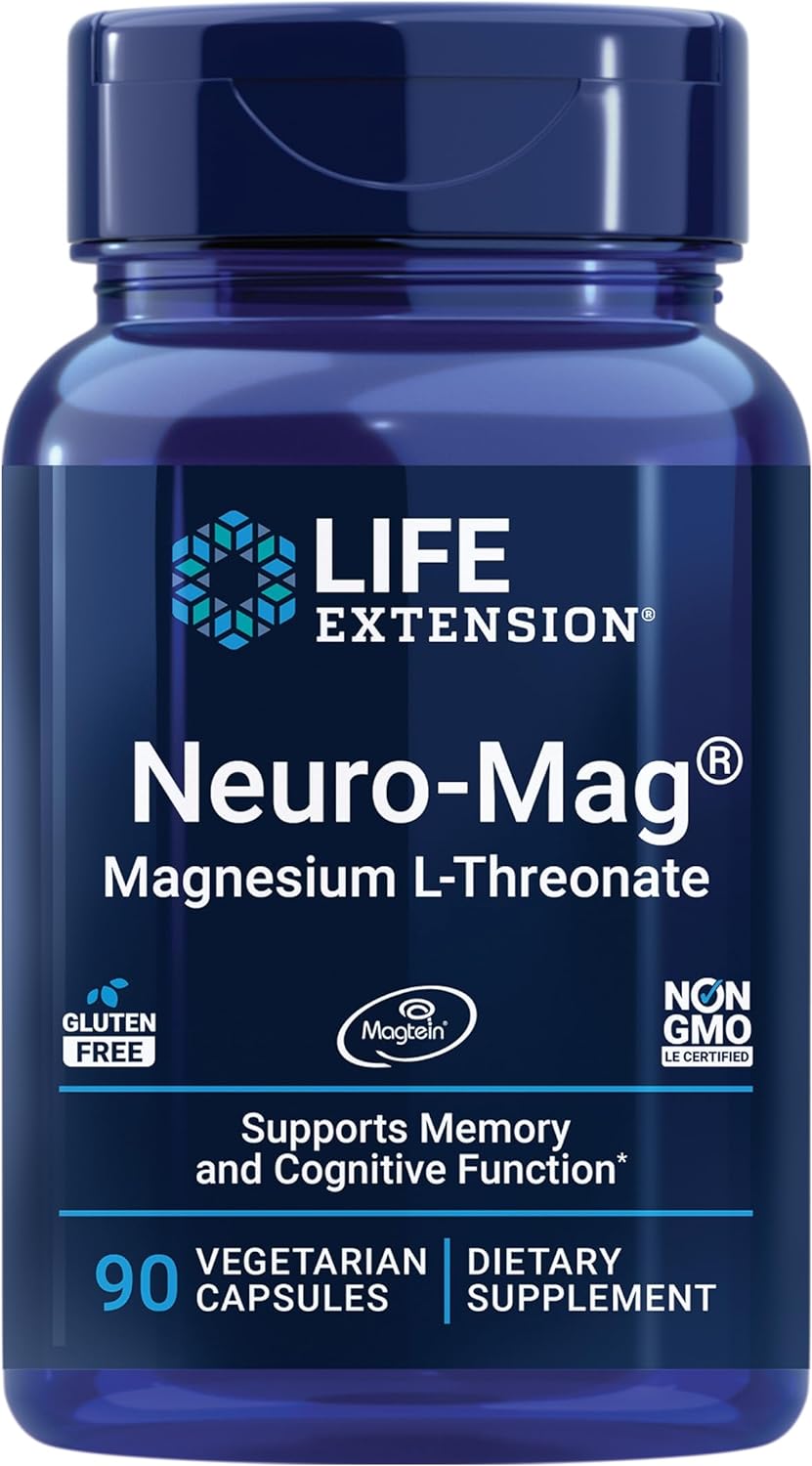Life Extension Neuro-mag Magnesium - Supports Memory & Focus, Non-GMO, Gluten Free - 90 Capsules