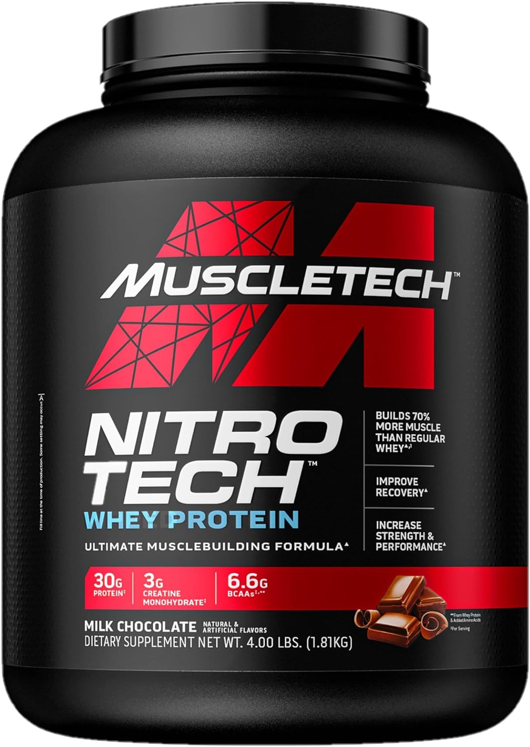 Muscletech Whey Protein Powder - Muscle Builder, 30g Protein, 3g Creatine, Milk Chocolate - 4lb