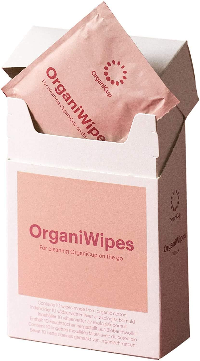 OrganiWipes Menstrual Cup Wipes - Organic Cotton, Vegan, Biodegradable - 10 Individually Wrapped