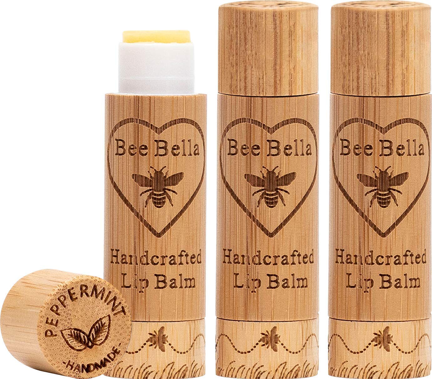 Bee Bella Lip Balm - Hydrating Peppermint Care, 100% Natural Beeswax & Vitamin E - 3 Pack