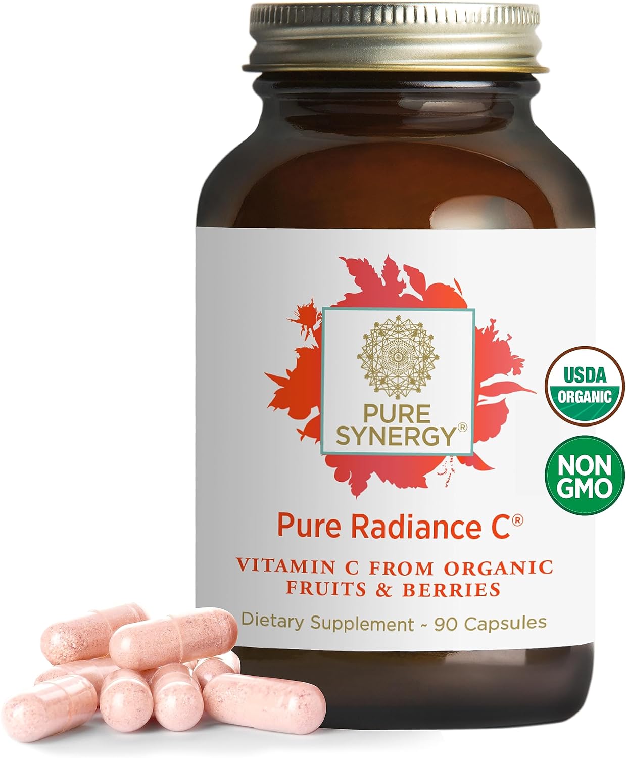 PURE SYNERGY Vitamin C Capsules - Immune & Collagen Support, Organic Ingredients - 90 Count