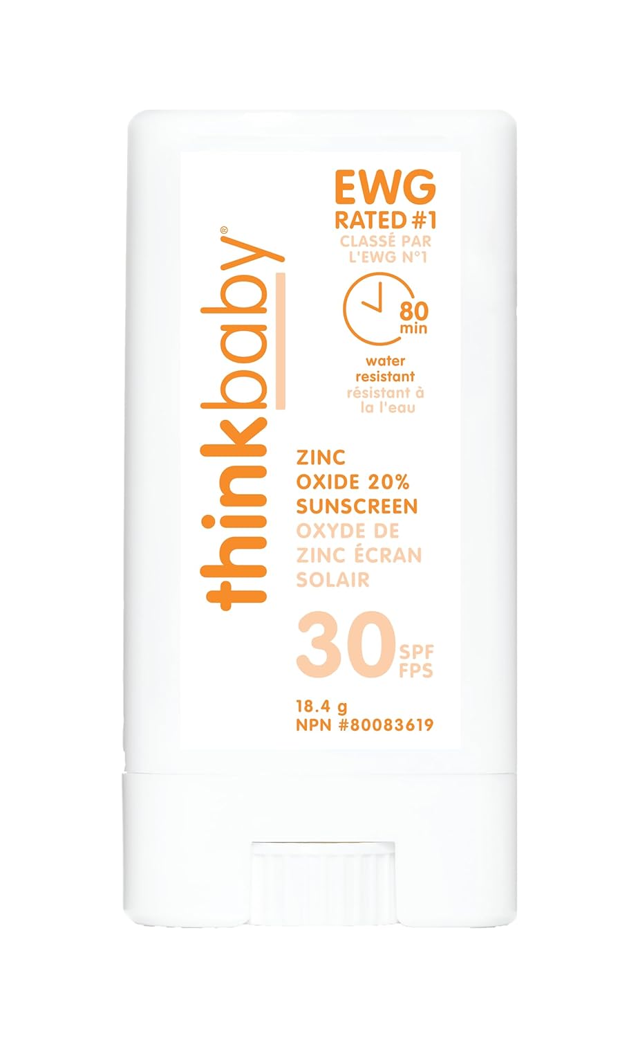 Thinkbaby SPF 30 Sunscreen Stick - Natural Mineral Protection, Water Resistant for All - 0.64oz
