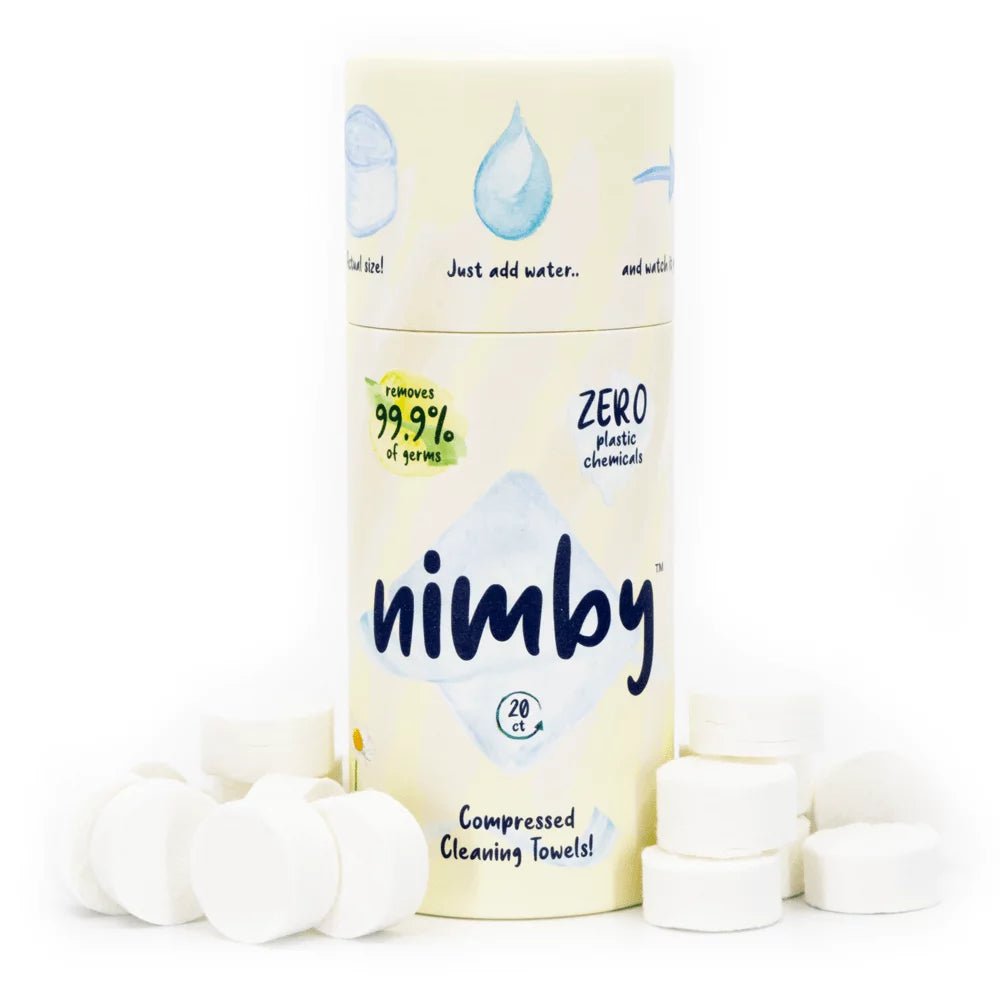 Nimby Compressed Towels - Biodegradable, Reusable Wipes for Travel & Home Cleaning - 20 Count