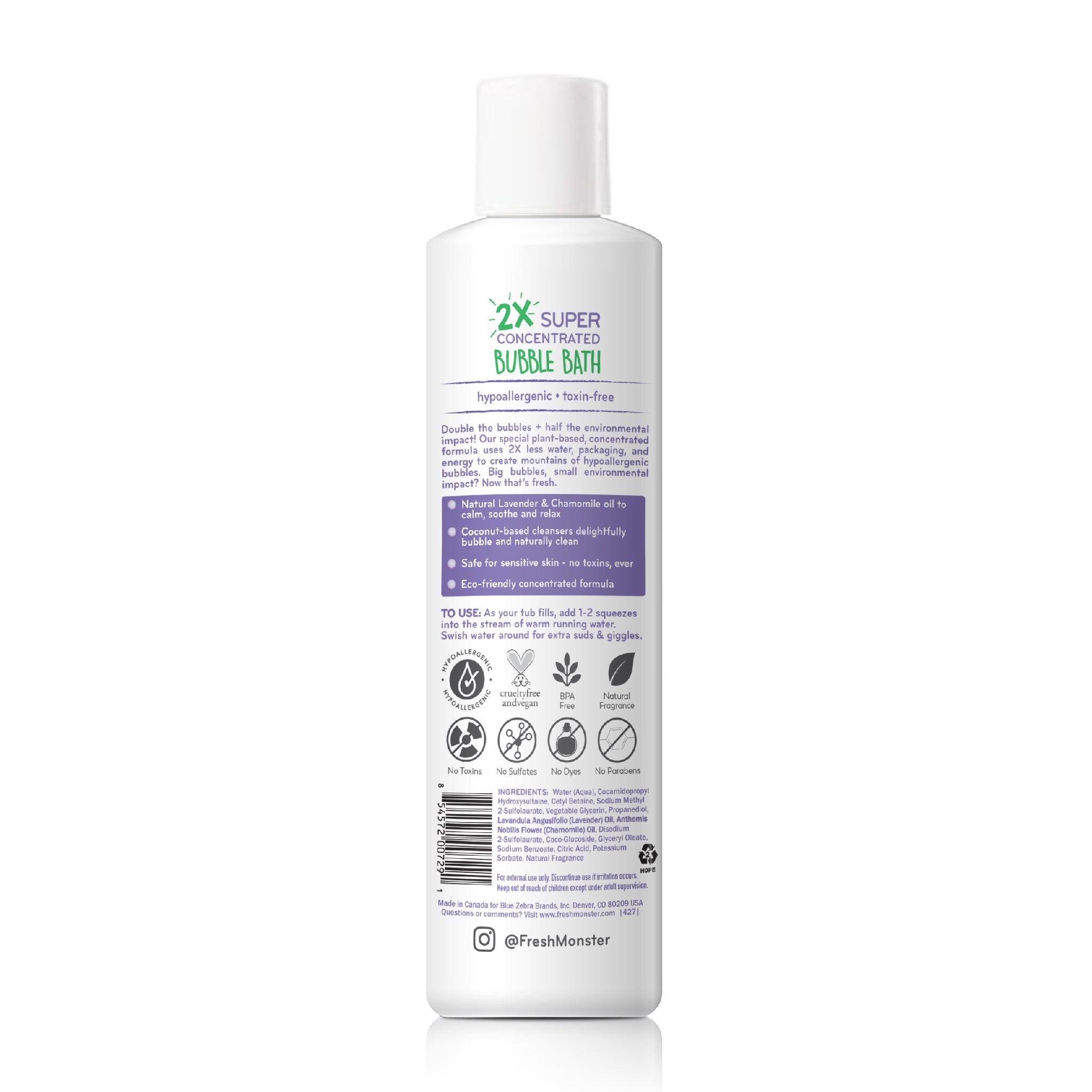 Fresh Monster Kids Bubble Bath - Hypoallergenic, Plant-Based, Soothing Lavender - 8.5oz