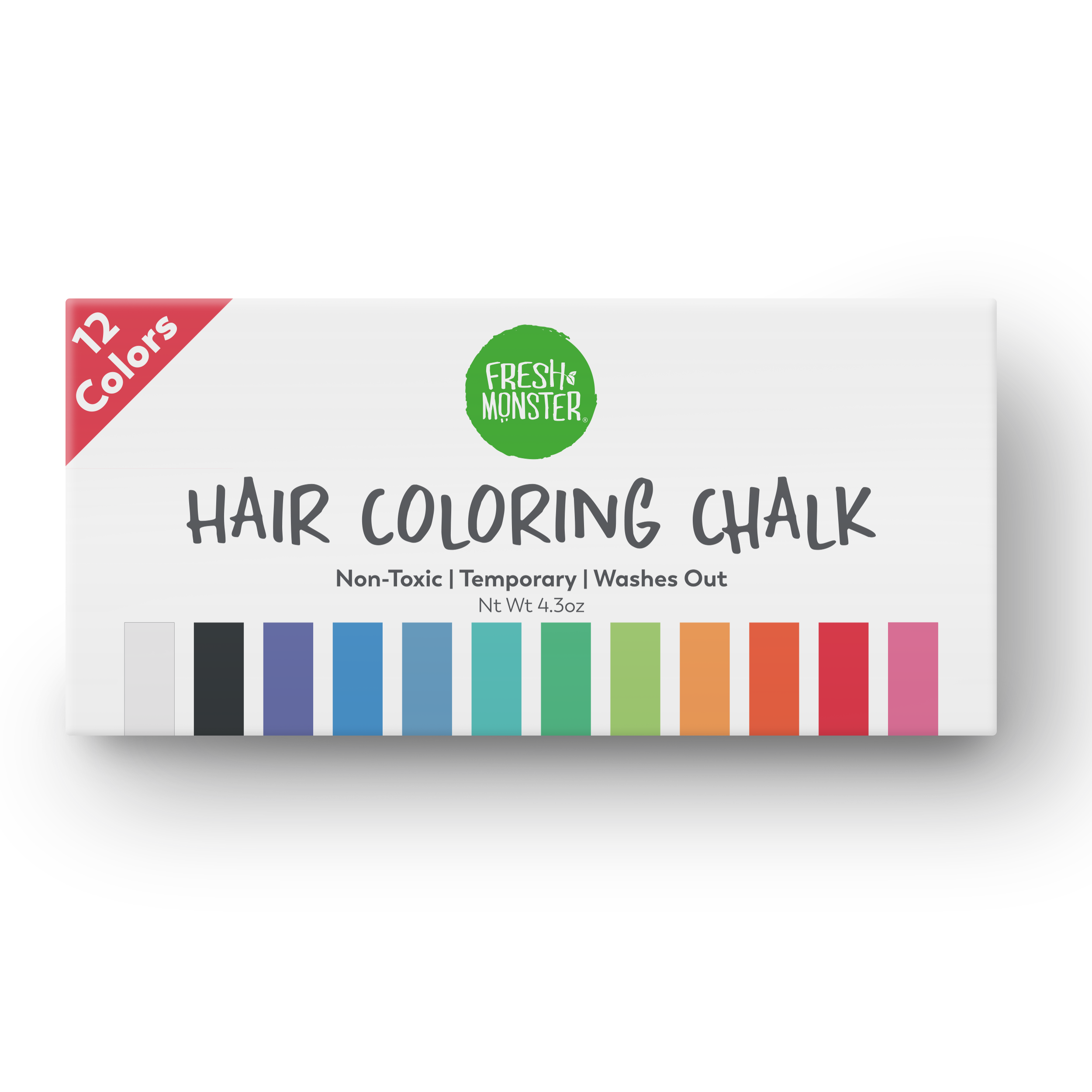 Fresh Monster Kids Hair Coloring Chalk - Vibrant, Non-Toxic, Easy Wash Out - 12 Colors