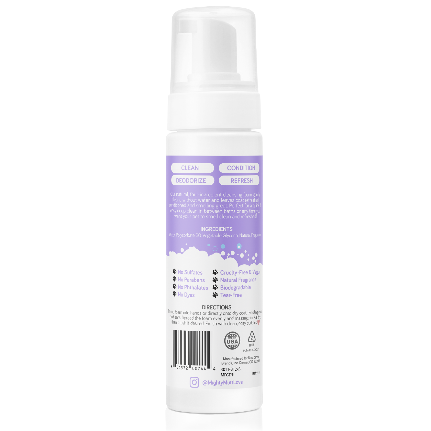 Mighty Mutt Waterless Foam Dog Shampoo - Anti-Itch, Deodorizing, Hypoallergenic - 8oz