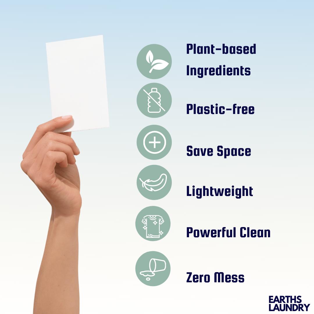 Earths Laundry Detergent Sheets - Powerful Clean, Hypoallergenic, Biodegradable - 60 Sheets