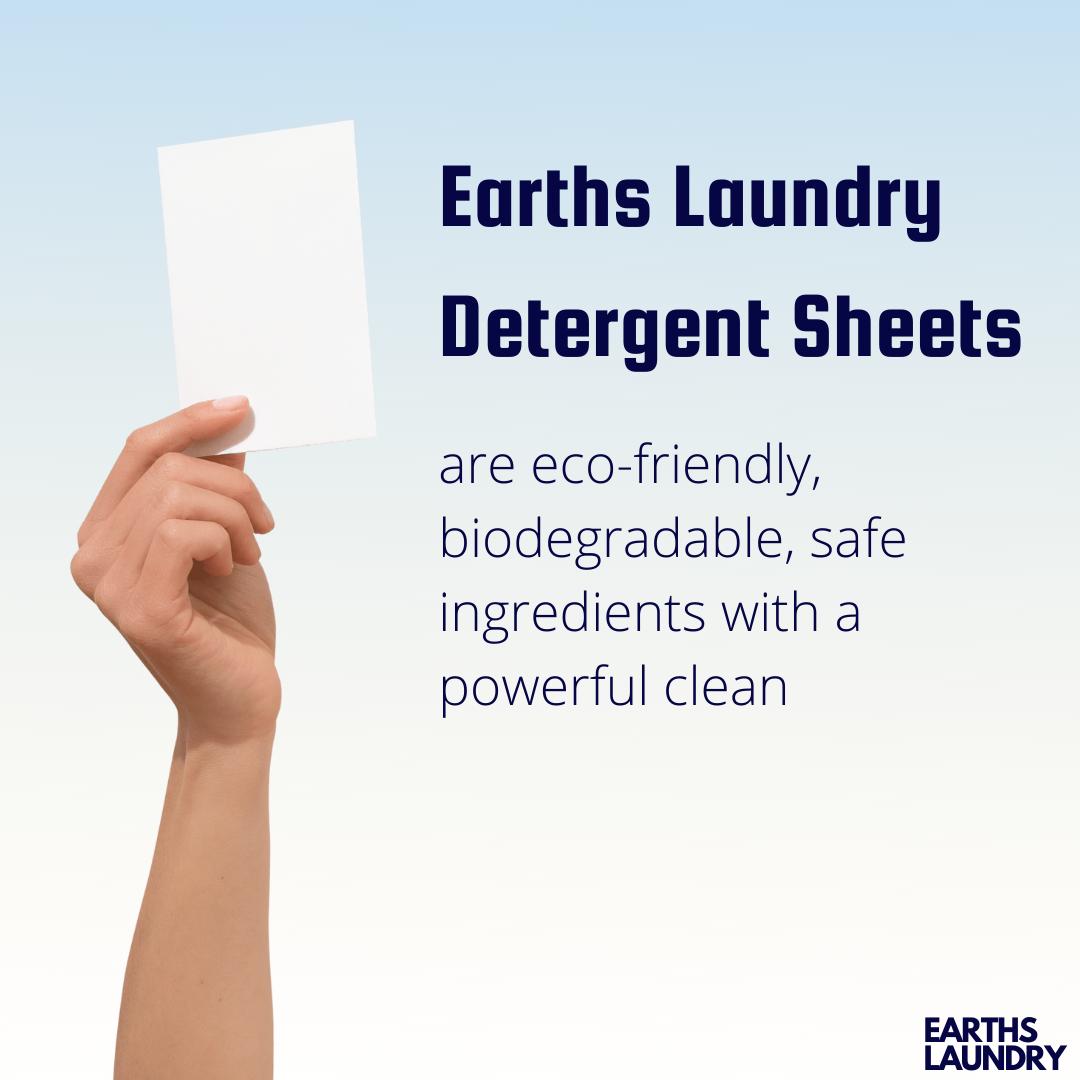 Earths Laundry Detergent Sheets - Powerful Clean, Hypoallergenic, Biodegradable - 60 Sheets