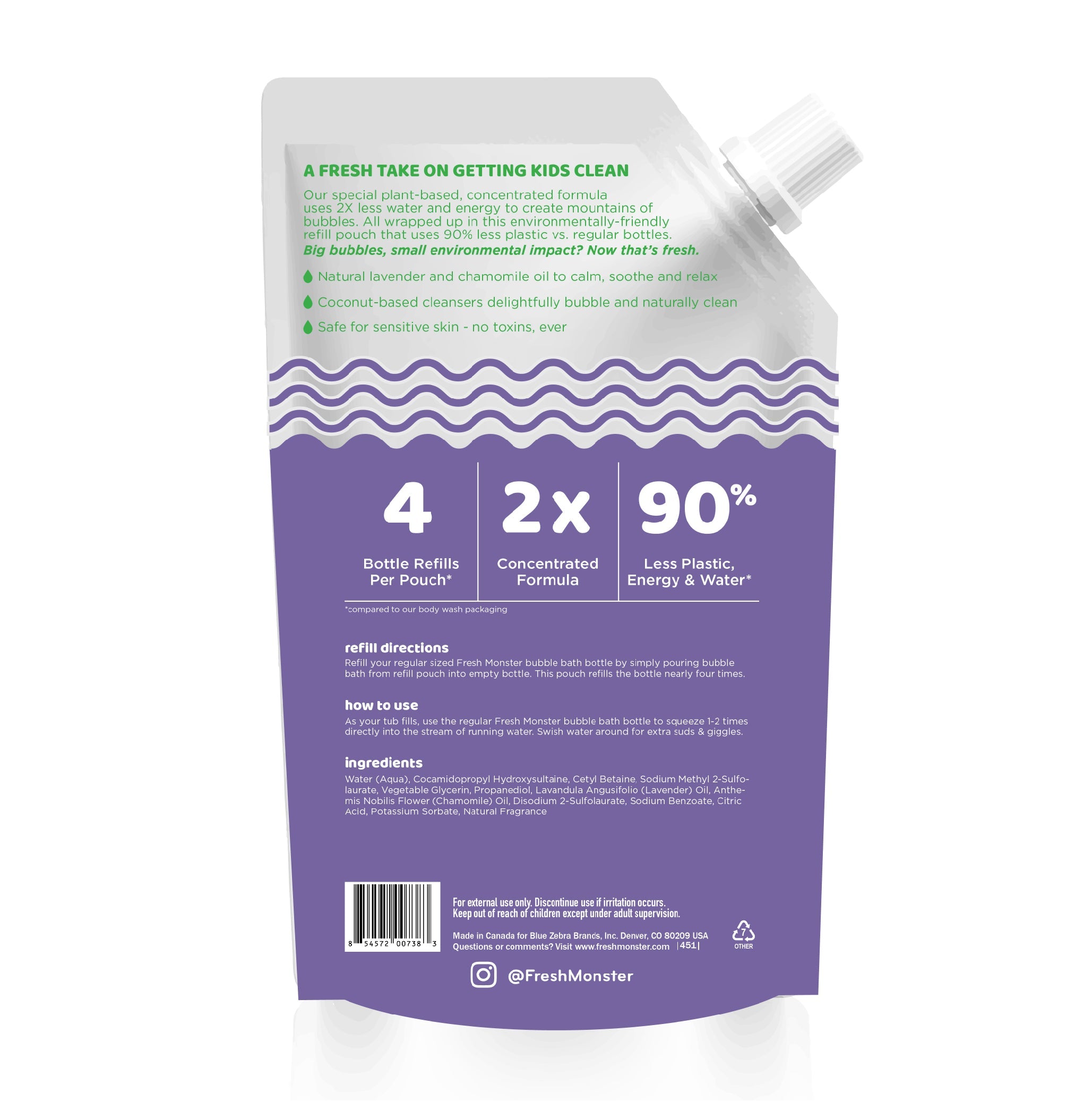 Fresh Monster Kids Bubble Bath - Hypoallergenic, Calming Lavender, 2X Concentrated - 30oz Refill