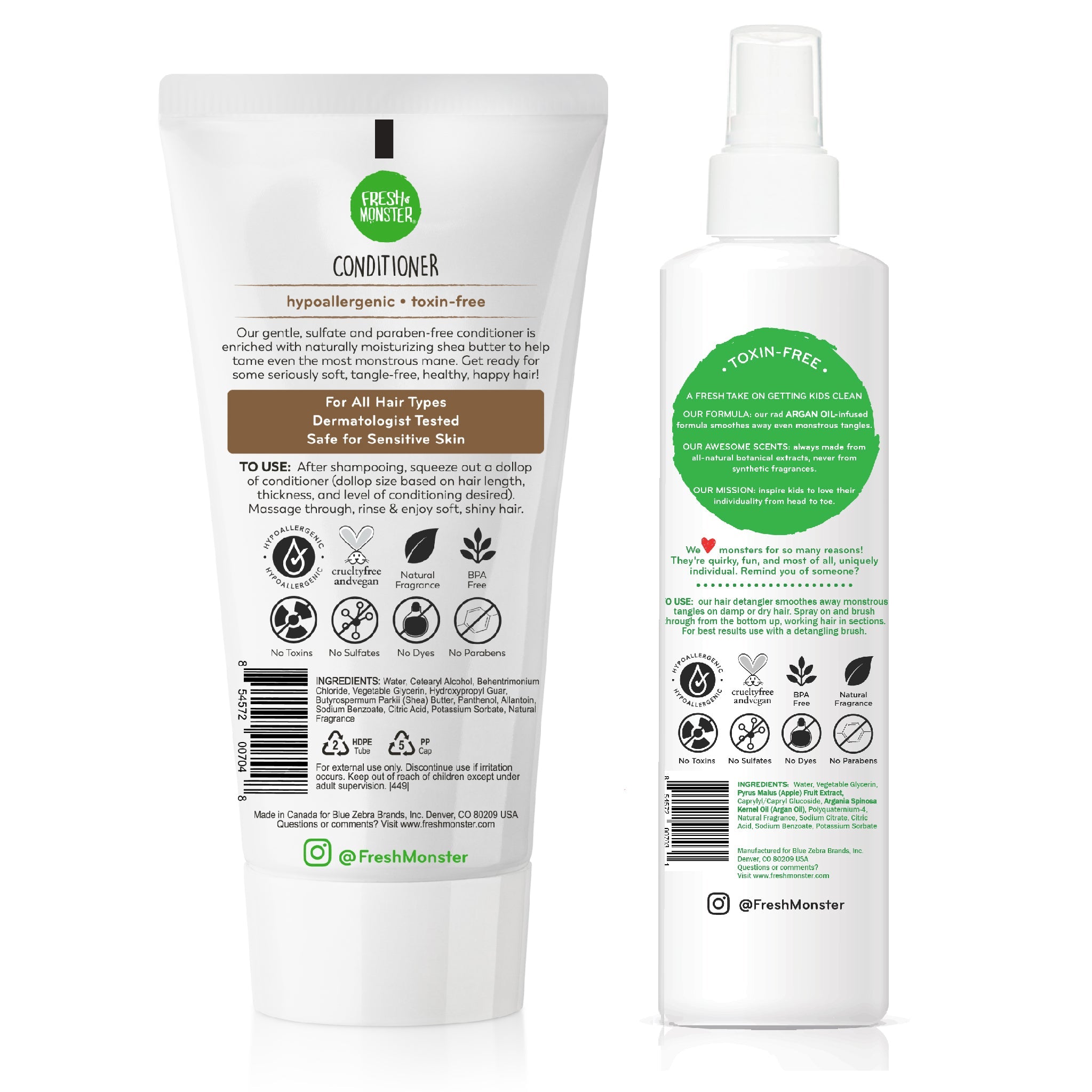 Fresh Monster Kids Shampoo & Detangler Spray - Toxin-Free, Hypoallergenic Coconut - 8.5 oz