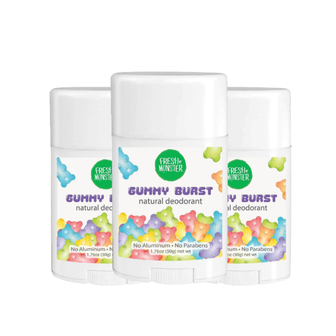 Fresh Monster Kids Deodorant - 24-Hour Odor Protection, Hypoallergenic, Gummy Burst - 1.76oz, 3 Pack