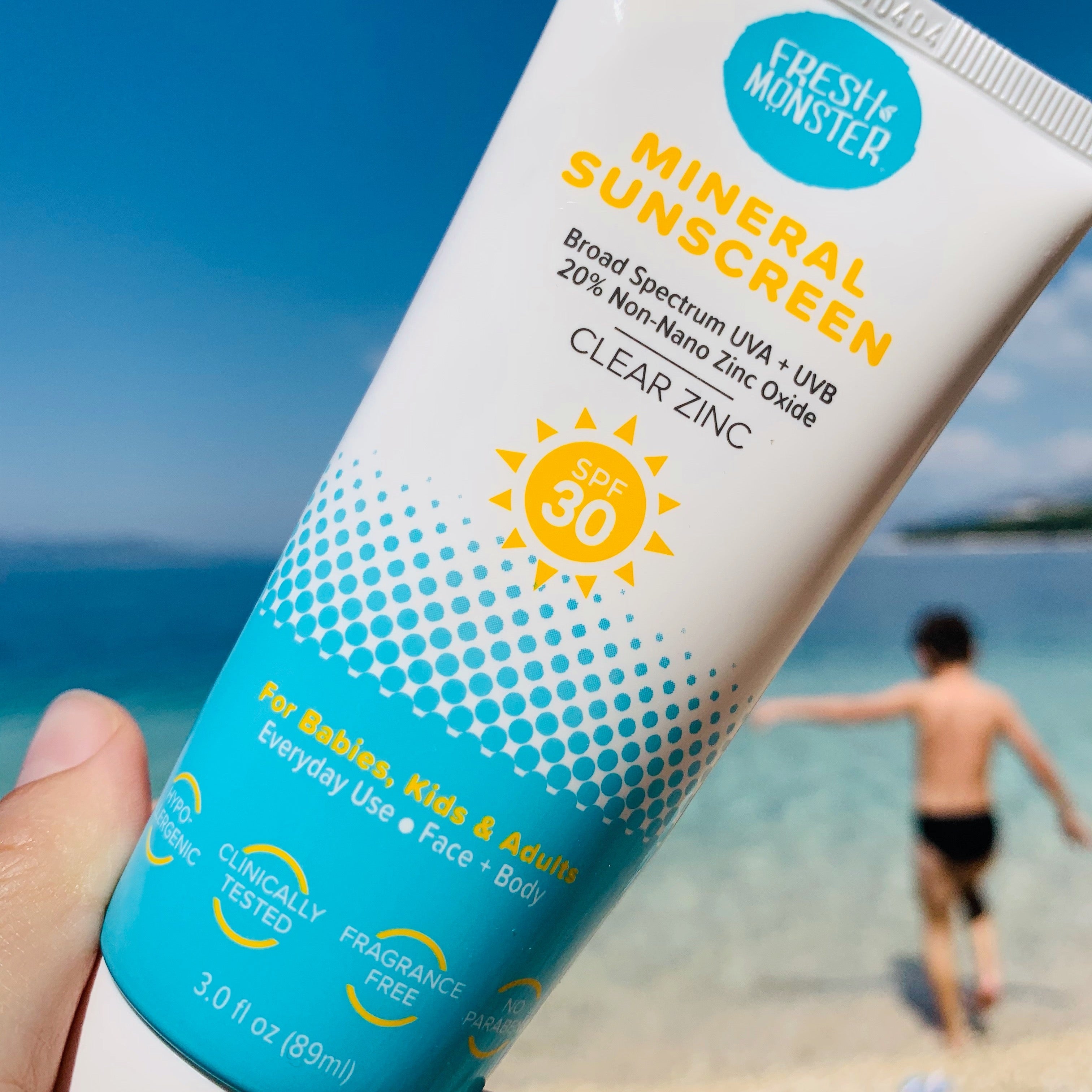 Fresh Monster Kids Sunscreen - SPF 30, Non-Nano Zinc Oxide, Reef Safe & Hypoallergenic - 3oz