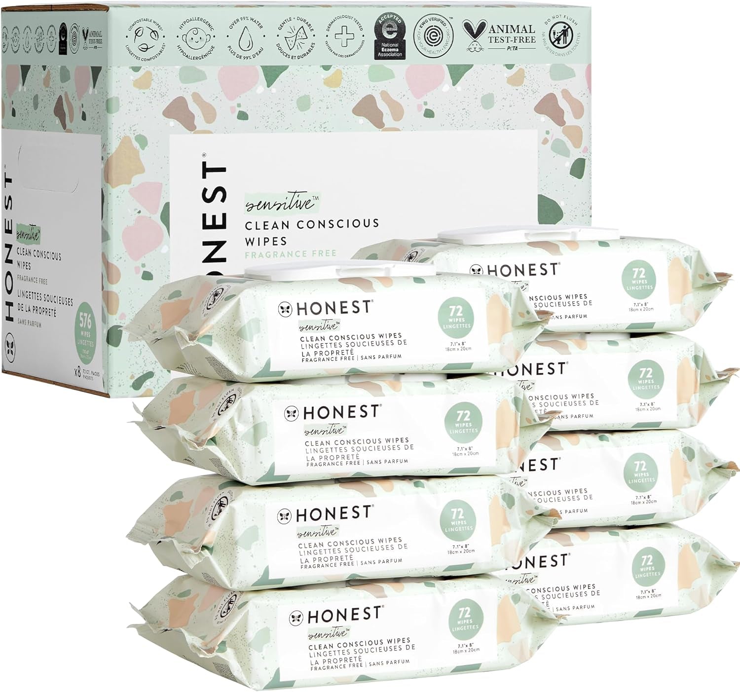 Clean Conscious Unscented Wipes | over 99% Water, Compostable, Plant-Based, Baby Wipes | Hypoallergenic for Sensitive Skin, EWG Verified | Geo Mood, 576 Count