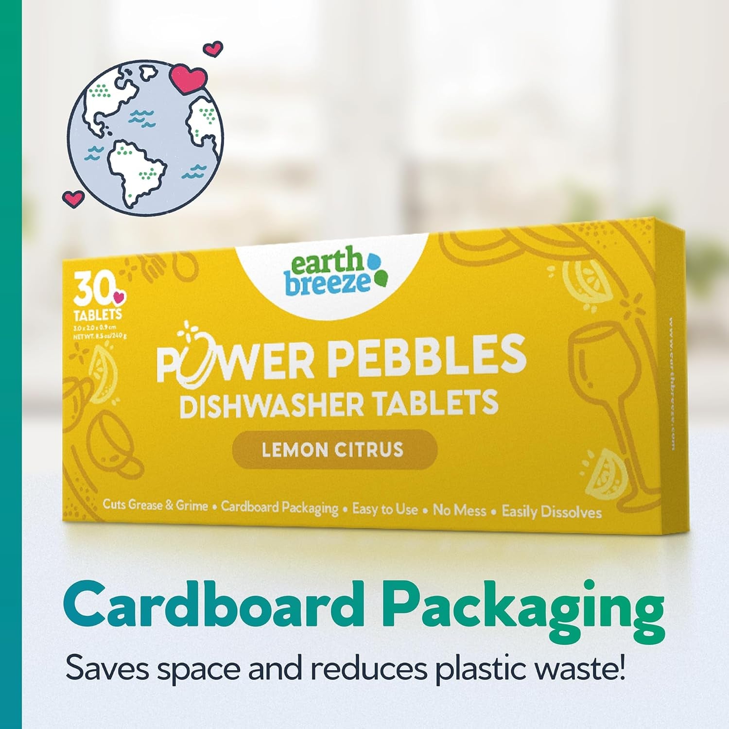 Power Pebbles Dishwasher Tablets - 30 Dishwasher Tablets (3 Pack) - a Total of 90 Tablets/Loads - Cuts Grease and Grime - Easy to Use - Lemon Citrus