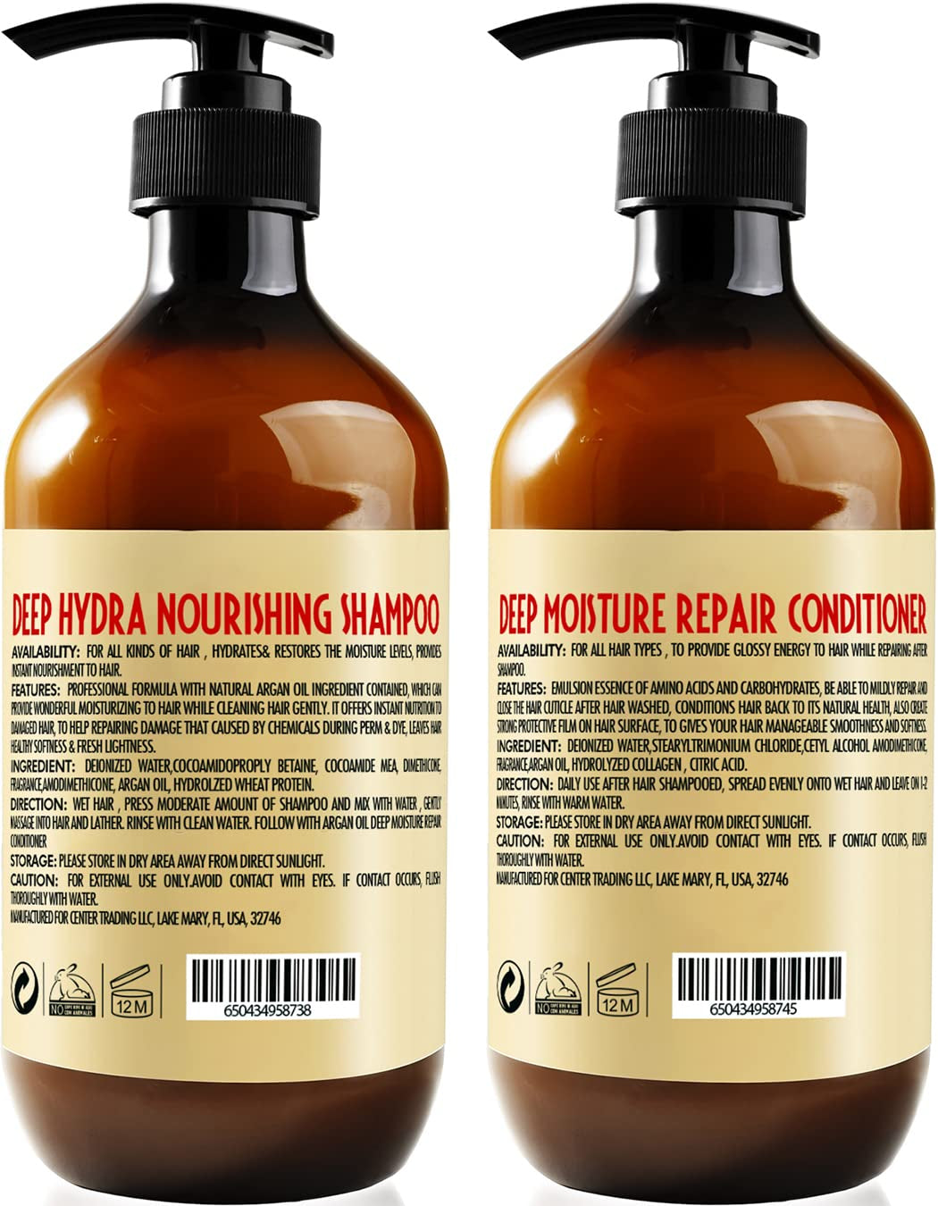 Argan Oil Shampoo and Conditioner Set - Moisturizing Sulfate Free Moroccan Care with Keratin - for Curly, Straight, Dry and Damaged Hair - Hydrating, anti Frizz Salon Technology