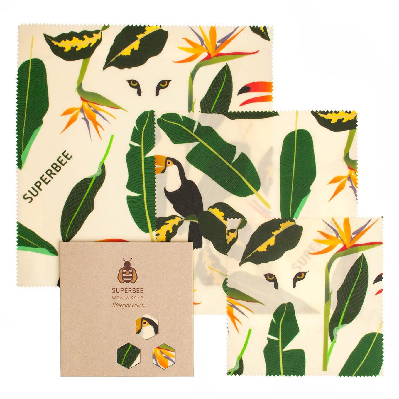 Beeswax Wraps “Beeginner” Set of 3 Sizes - Jungle