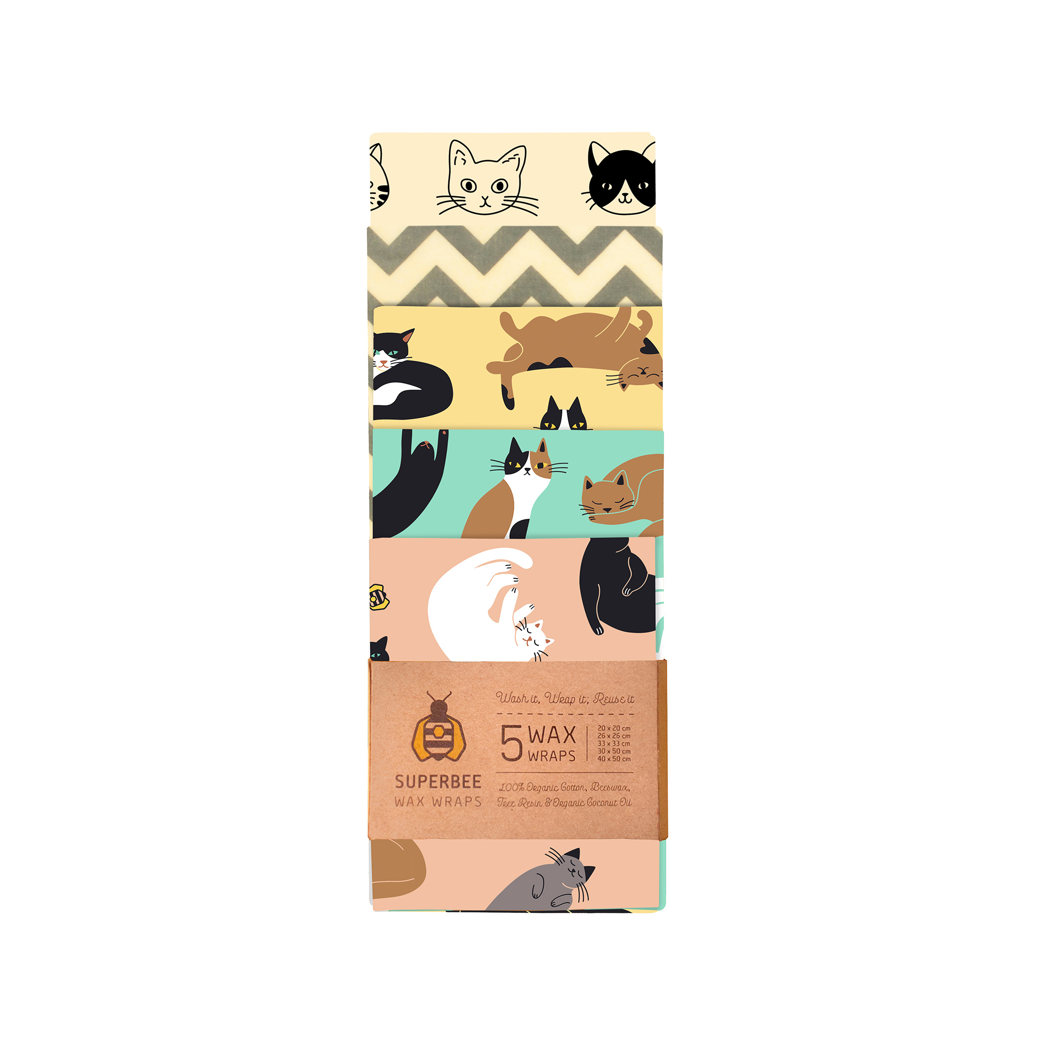 Beeswax Wraps Set of 5 sizes - Cats