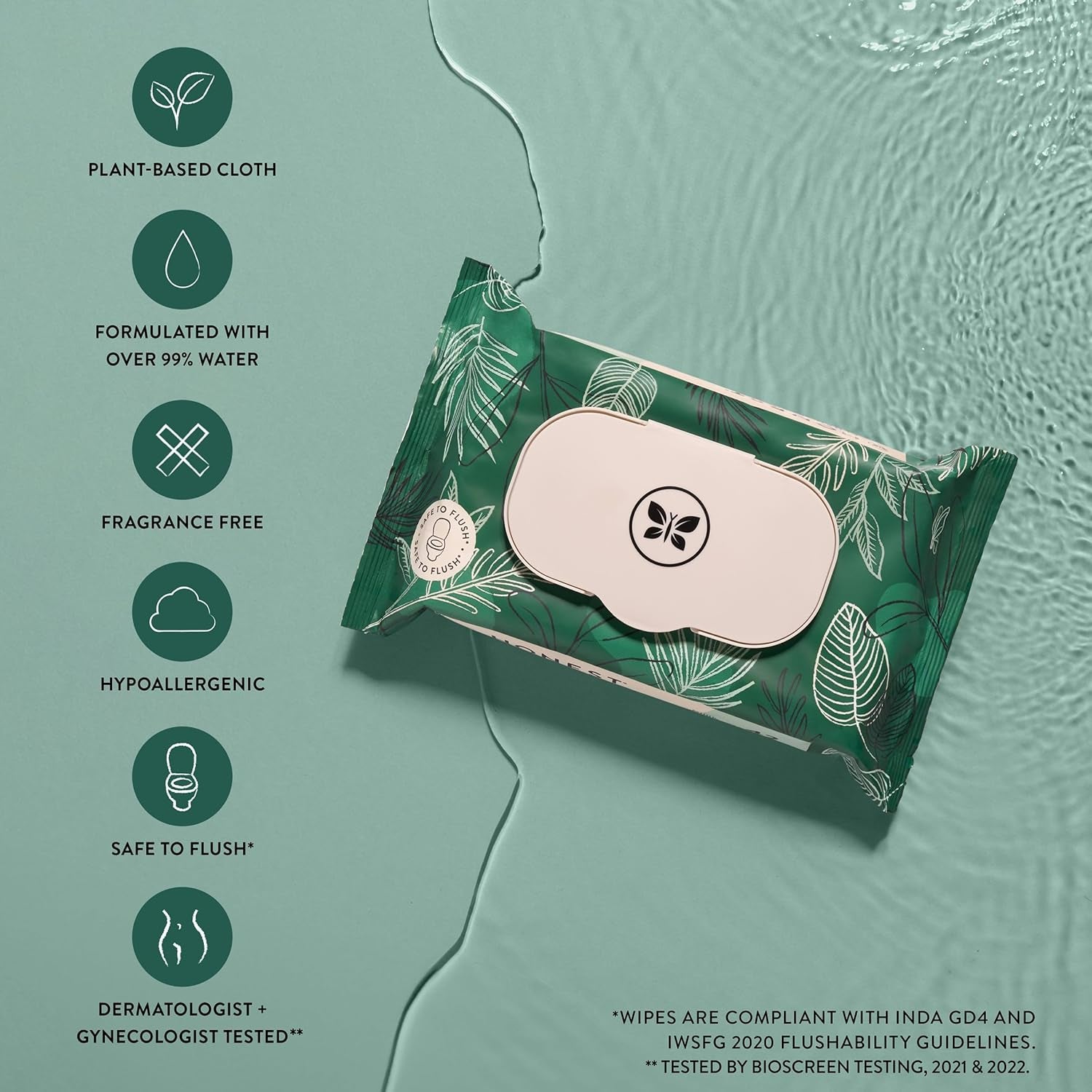 Plant-Based Flushable Wipes | 99% Water, Hypoallergenic, EWG Verified, Safe to Flush | Fragrance Free, 42 Count