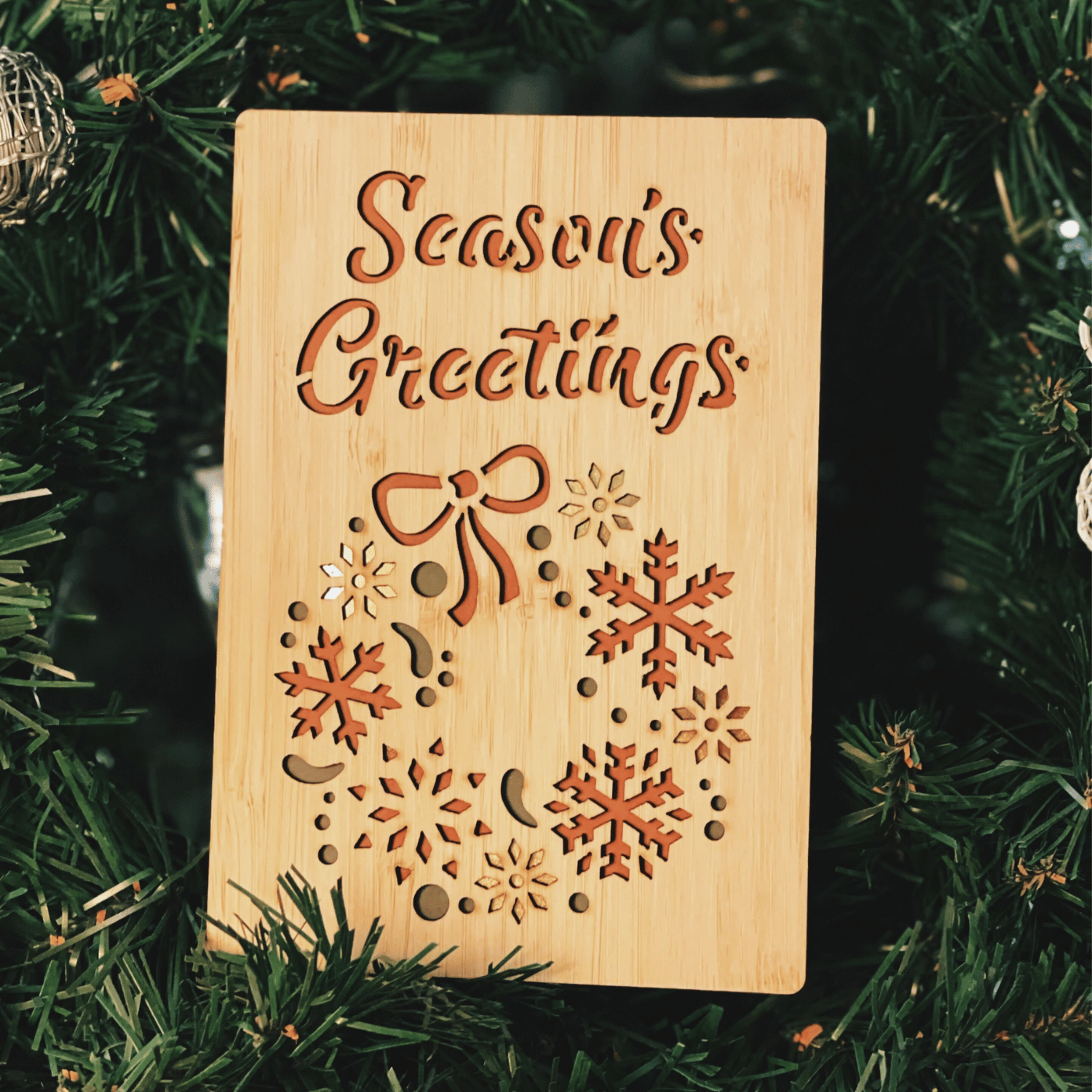 Handcrafted 3D Bamboo Christmas Card | Seasons Greetings