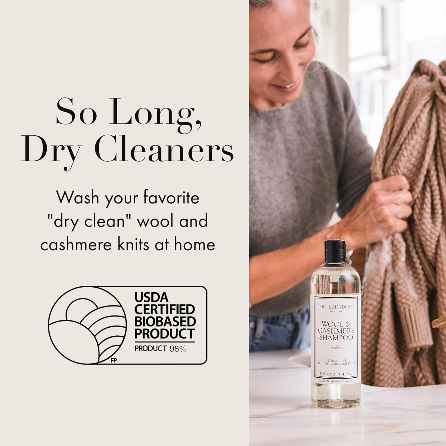 The Laundress Wool & Cashmere Shampoo - Double Concentrated, Cedar Scent, Bio-based - 16 Fl Oz