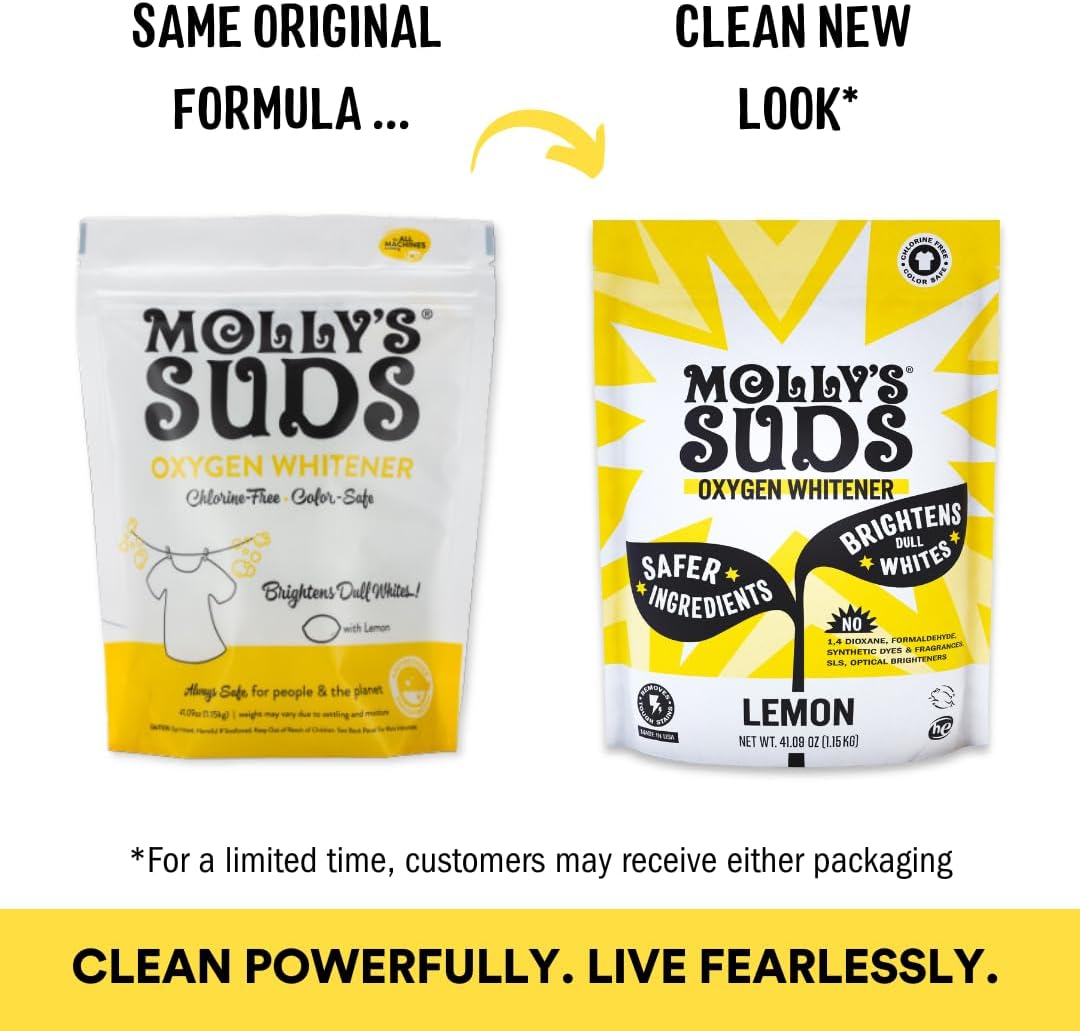 Molly's Suds Oxygen Whitener - Powerful Stain Remover, Chlorine-Free, Pure Lemon Oil - 79oz