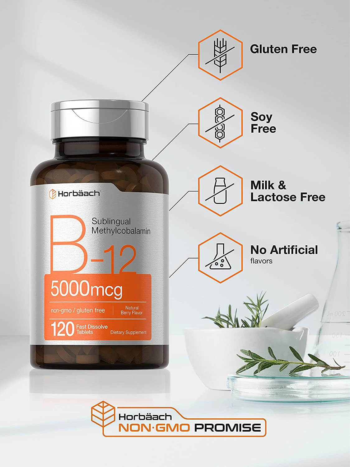 B12 Sublingual Methylcobalamin | 5000Mcg | 120 Fast Dissolve Tablets | Vegetarian, Non-Gmo and Gluten Free Supplement