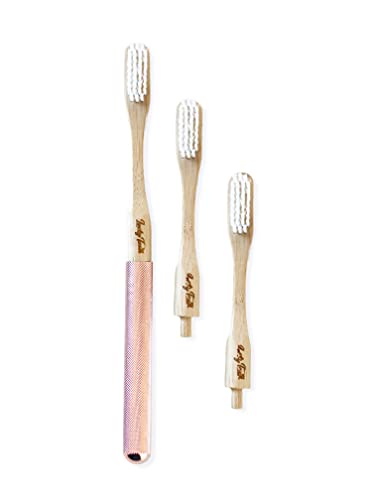 Lucky Teeth Bamboo Toothbrush - Gentle Soft Bristles, Recyclable Aluminum Handle, 3 Heads