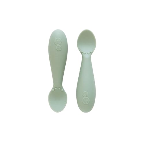 ezpz Tiny Spoon - Promotes Independent Feeding, Safe Silicone Design - 2 Pack, Sage Color