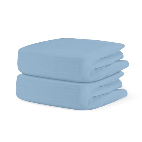 Newton Baby Crib Sheets - Ultra-Soft, Breathable Organic Muslin Cotton, Sky Blue, 2-Pack