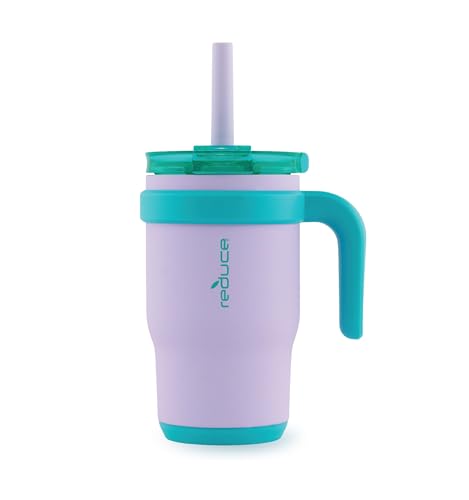 REDUCE 14 oz Coldee Tumbler - Leakproof Insulated Kids Mug, Keeps Drinks Cold 18 Hrs, Purple Mermaid