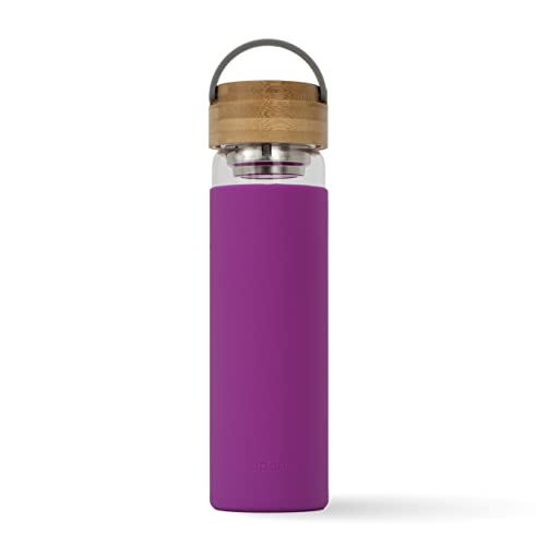 Apana Glass Bottle - BPA-Free Hot & Cold Tea Infuser, Bamboo Lid, Silicone Sleeve - 18.5oz