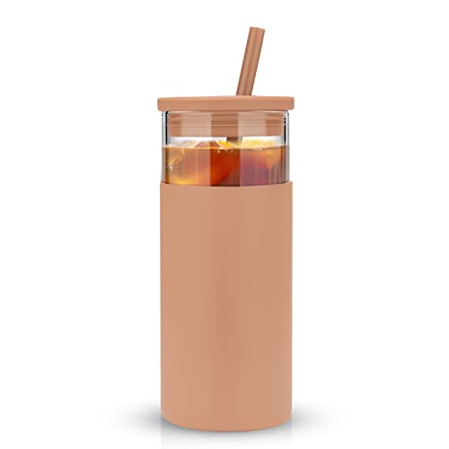 Tronco 20oz Glass Tumbler - Non-Toxic, Spill-Proof Lid & Sleeve, BPA Free - Smoothie, Iced Coffee