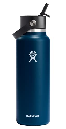 Hydro Flask Water Bottle - Leakproof Flex Straw, Keeps Drinks Cold 24hrs - 40 Oz Indigo