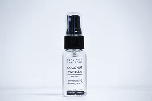 Coconut Vanilla Body Oil - Moisturizes with Organic Oils, Handmade in USA - Travel Size