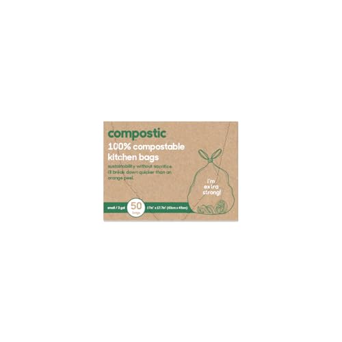 Compostic Compost Bags - 100% Compostable, Non-Toxic, Breaks Down Fast - 3 Gallon, 50 Count