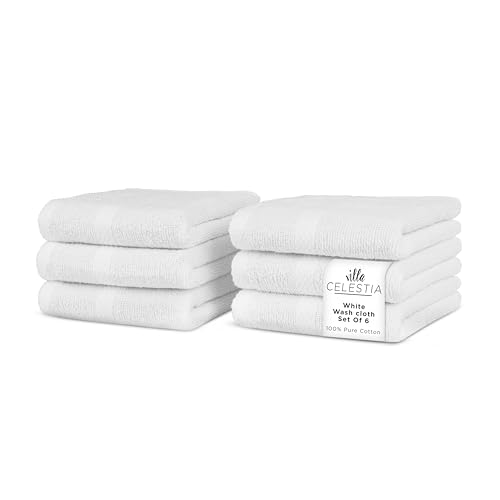 Villa Celestia 100% Cotton Washcloths - Soft, Absorbent, OEKO-TEX Certified, Set of 6 - 12x12in