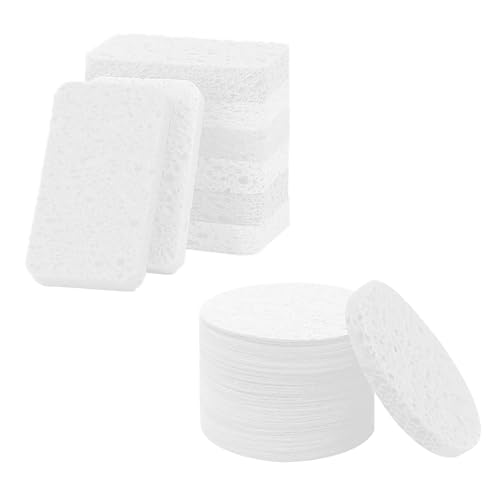 Natural Dish Sponge & Facial Sponges - Durable, Scratch-Free, Biodegradable - 12 Pack + 50 Count