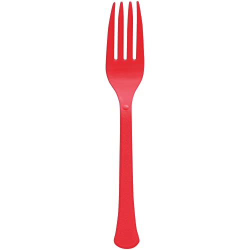 Amscan Premium Heavy Weight Plastic Forks - Durable, Recyclable, Apple Red - 50 Count