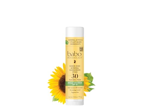 Babo Botanicals Mineral Sunscreen Stick SPF30 - Zinc-Based, Fragrance-Free, Water Resistant - 2.5oz