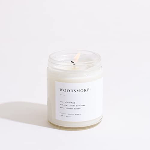 Brooklyn Candle Studio Woodsmoke Jar Candle - Luxury Vegan Soy Wax, 50 Hour Burn - 7.5oz