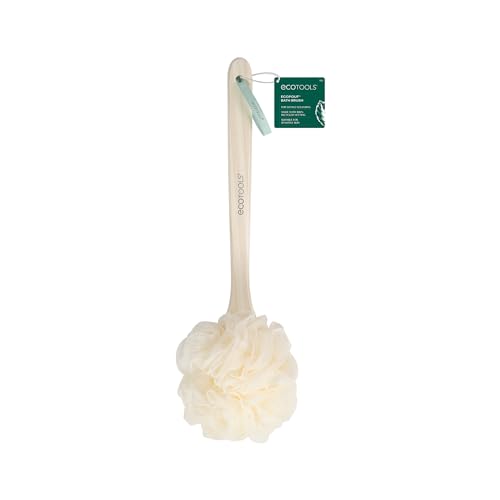 EcoTools EcoPouf Bath Brush - Gentle Exfoliation, Recycled Materials, Long Handle - 1 Count