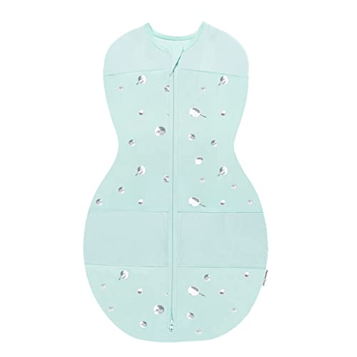 Happiest Baby Sleepea Swaddle - 100% Organic Cotton, Promotes Healthy Hips - Teal Planets, Large