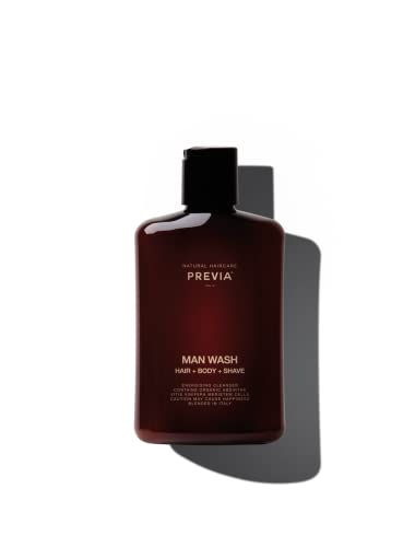 PREVIA Man Wash 3-in-1 Cleanser - Nourishing Shampoo, Body Wash & Shaving Conditioner - 8.45oz