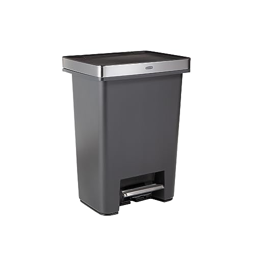 Rubbermaid Premier Step-On Trash Can - 19 Gallon Capacity, Dual Stream, Quiet Lid, Charcoal