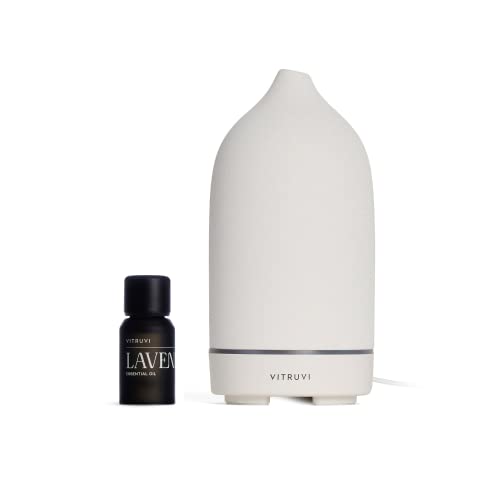 Vitruvi Stone Diffuser & Organic Lavender Oil - Non-Toxic Aroma, Elegant Design - 0.3 fl.oz