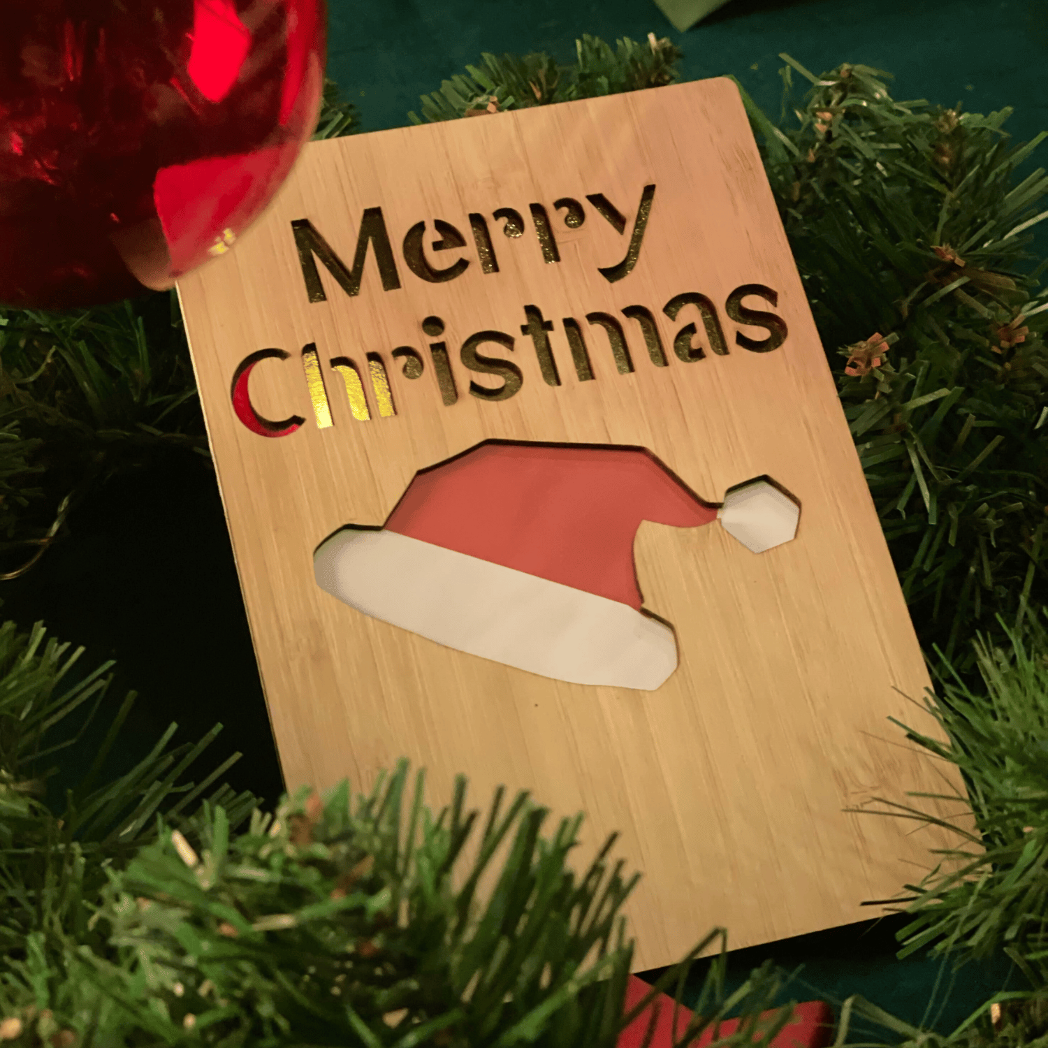 Handcrafted 3D Bamboo Christmas Card | Merry Christmas